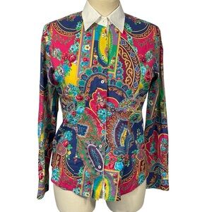 Womens Van Laack Multicolor Paisley Floral Cotton Button Down Collar Shirt Sz 38